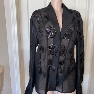 H & M Edition Black Shear Jacket with sequin design, size small